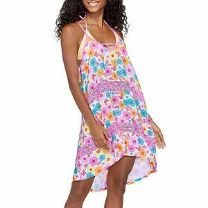 Breaking Waves Crochet Swim Coverup Dress Size XS Multicolored Floral Beach NWT